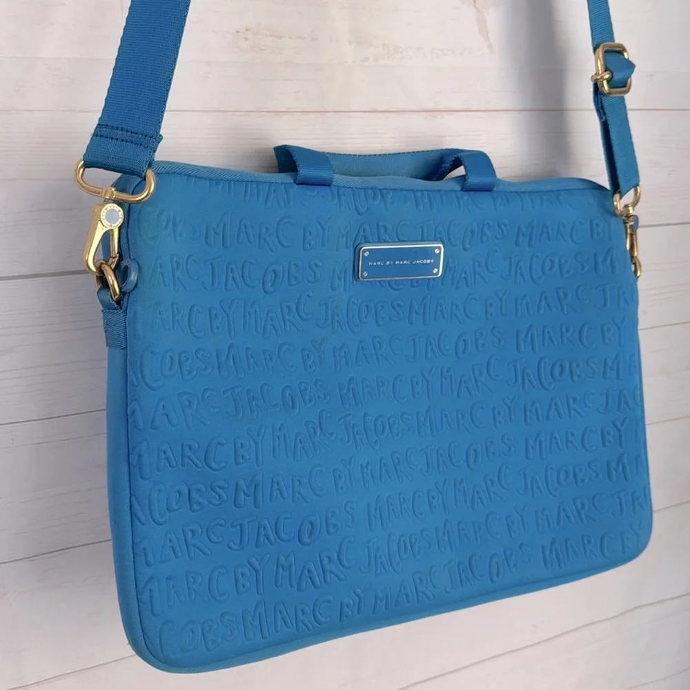 Marc by Marc Jacobs Embossed Blue Neoprene Laptop Bag Crossbody